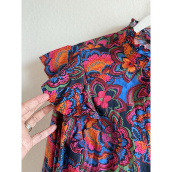 Sugarlips Raveena Midnight Malbec Ruffle Button Up Poplin Blouse Women’s Size XL - Picture 11 of 15